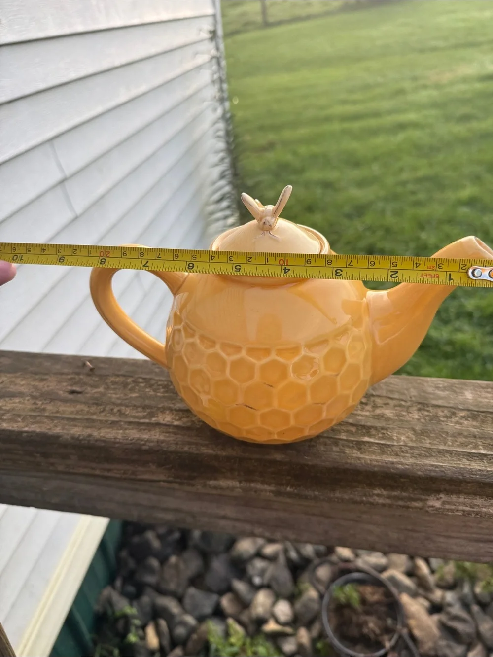 Yellow Honeycomb Ceramic Teapot with Bee Accent